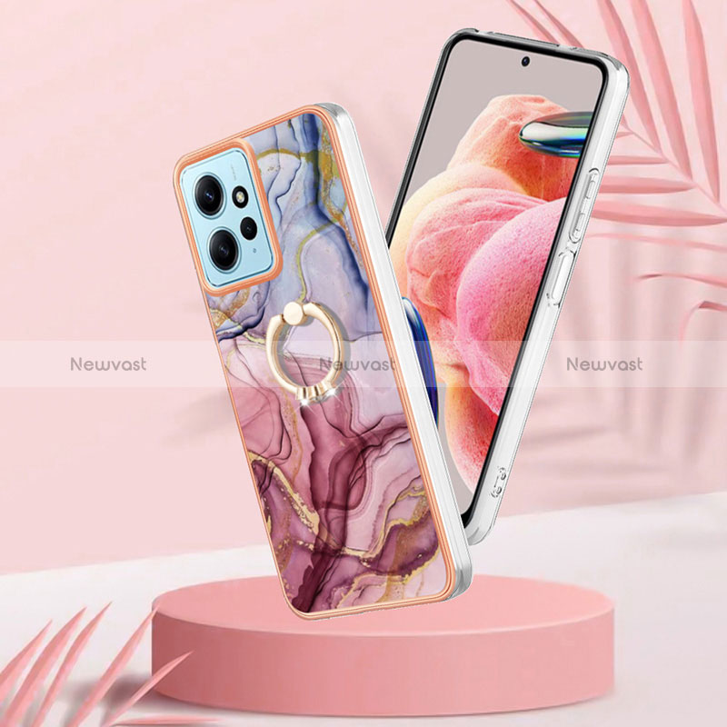 Silicone Candy Rubber Gel Fashionable Pattern Soft Case Cover with Finger Ring Stand YB1 for Xiaomi Redmi Note 12 4G