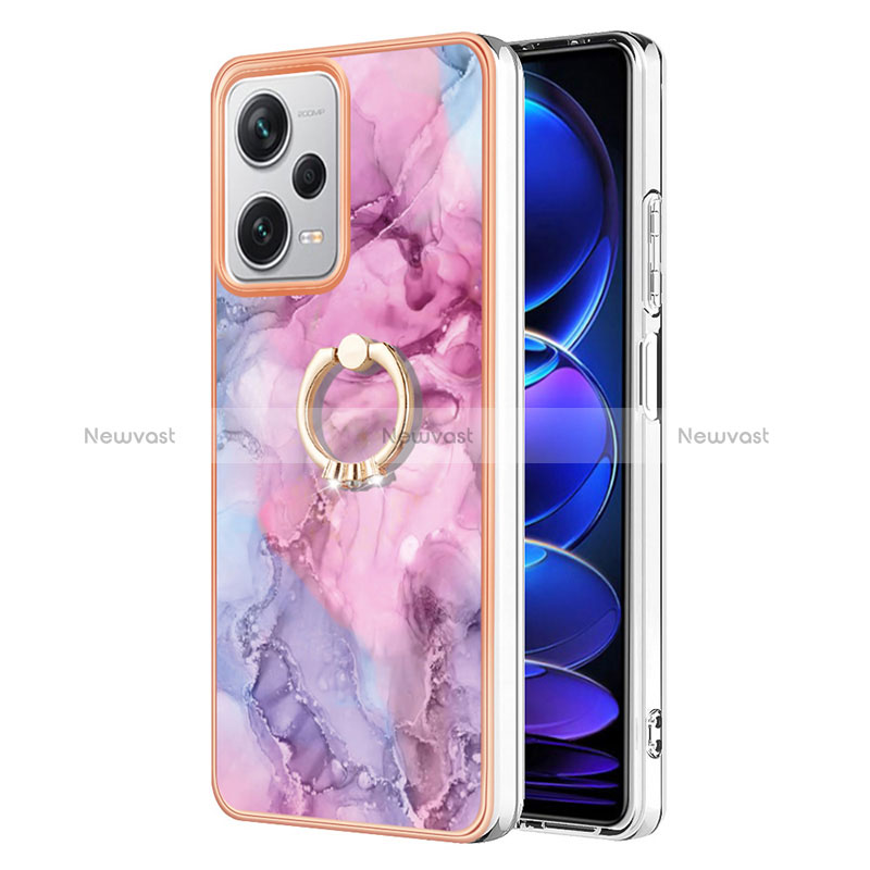 Silicone Candy Rubber Gel Fashionable Pattern Soft Case Cover with Finger Ring Stand YB1 for Xiaomi Redmi Note 12 Explorer Clove Purple