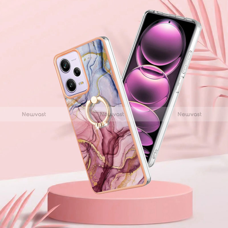 Silicone Candy Rubber Gel Fashionable Pattern Soft Case Cover with Finger Ring Stand YB1 for Xiaomi Redmi Note 12 Pro 5G