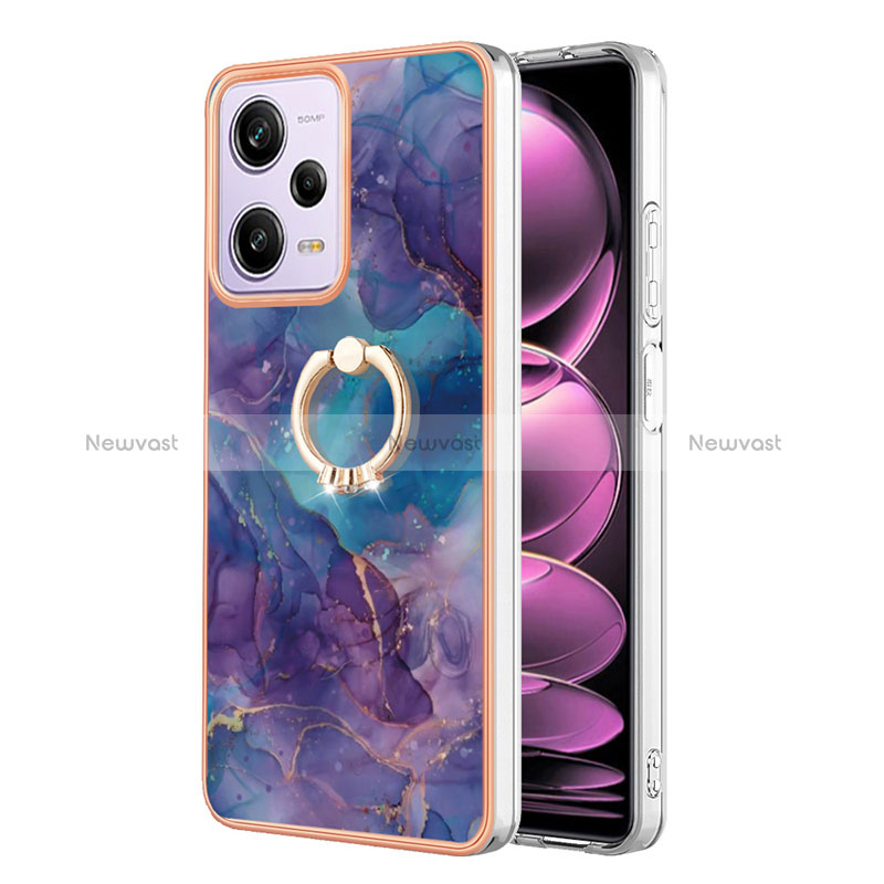 Silicone Candy Rubber Gel Fashionable Pattern Soft Case Cover with Finger Ring Stand YB1 for Xiaomi Redmi Note 12 Pro 5G Purple