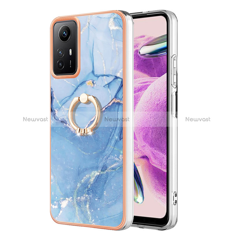 Silicone Candy Rubber Gel Fashionable Pattern Soft Case Cover with Finger Ring Stand YB1 for Xiaomi Redmi Note 12S Blue