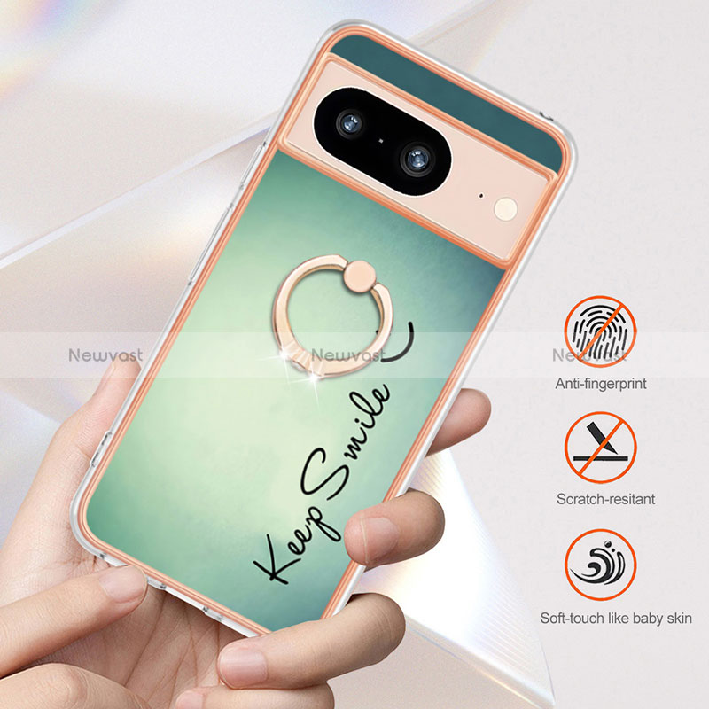 Silicone Candy Rubber Gel Fashionable Pattern Soft Case Cover with Finger Ring Stand YB2 for Google Pixel 8 5G