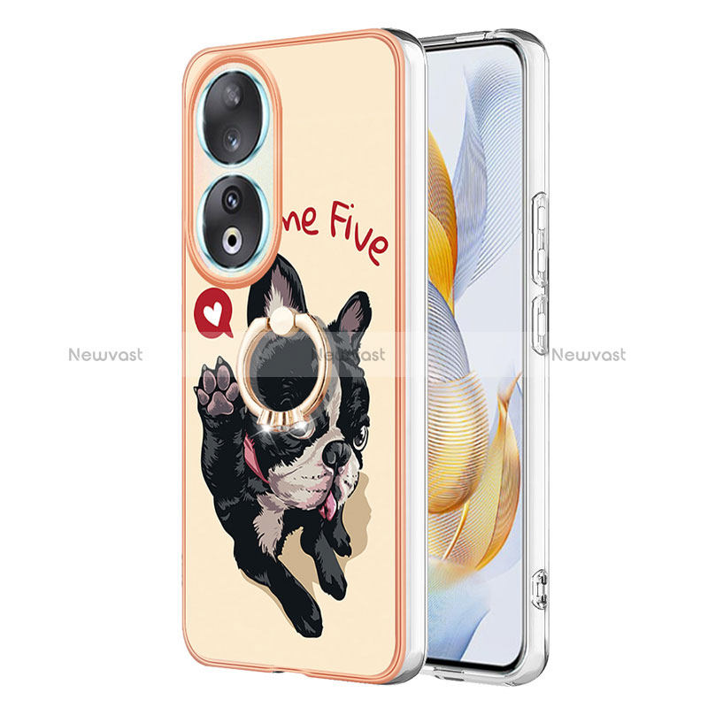 Silicone Candy Rubber Gel Fashionable Pattern Soft Case Cover with Finger Ring Stand YB2 for Huawei Honor 90 5G