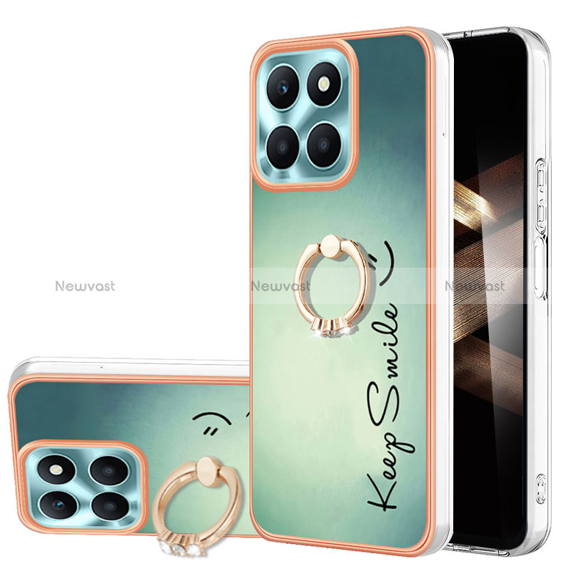 Silicone Candy Rubber Gel Fashionable Pattern Soft Case Cover with Finger Ring Stand YB2 for Huawei Honor X8b