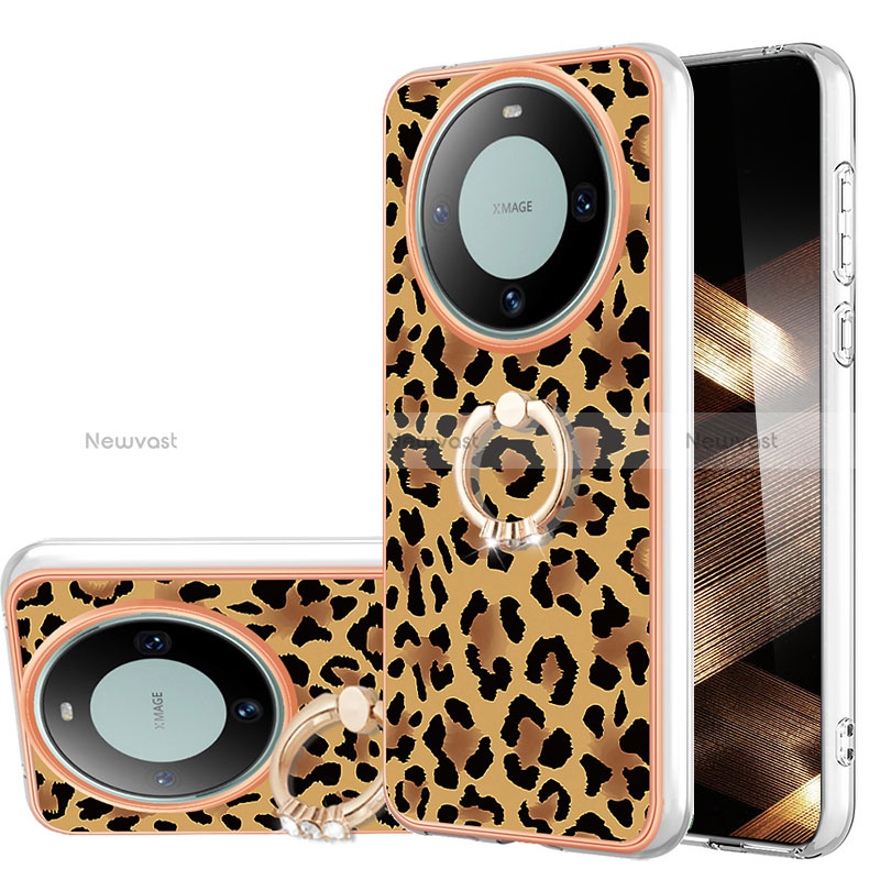 Silicone Candy Rubber Gel Fashionable Pattern Soft Case Cover with Finger Ring Stand YB2 for Huawei Mate 60 Pro+ Plus Brown