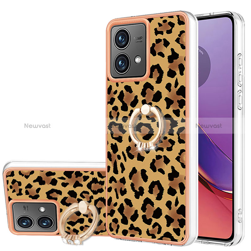 Silicone Candy Rubber Gel Fashionable Pattern Soft Case Cover with Finger Ring Stand YB2 for Motorola Moto G84 5G Brown