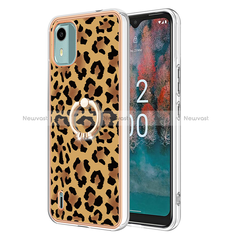 Silicone Candy Rubber Gel Fashionable Pattern Soft Case Cover with Finger Ring Stand YB2 for Nokia C12 Plus