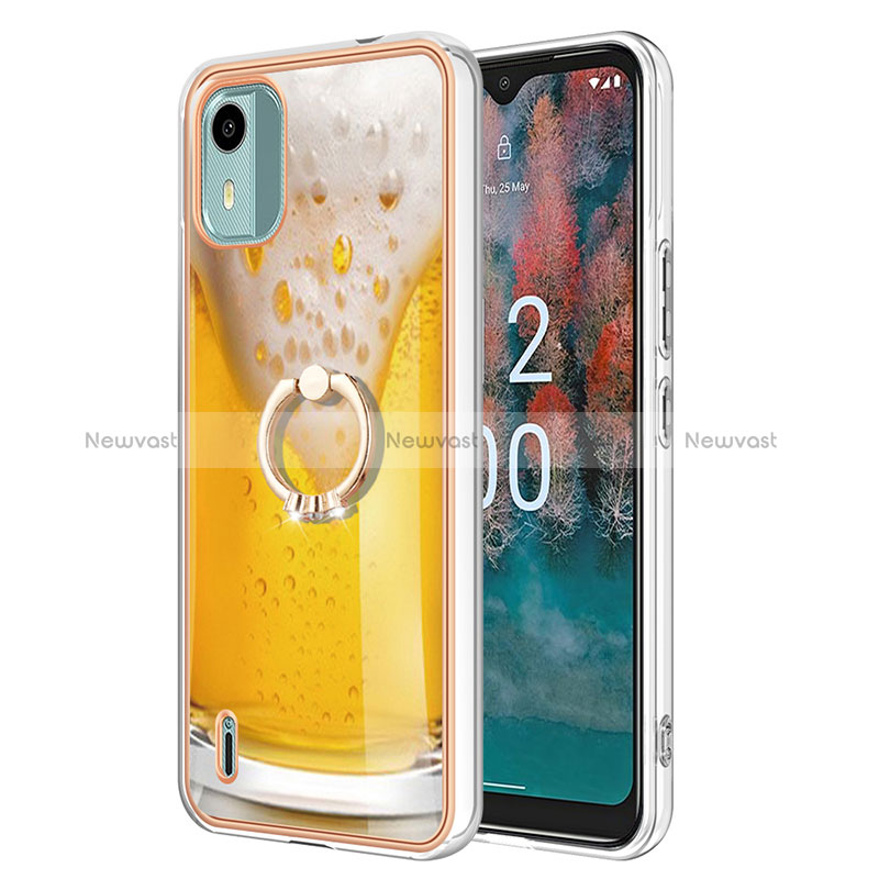 Silicone Candy Rubber Gel Fashionable Pattern Soft Case Cover with Finger Ring Stand YB2 for Nokia C12 Plus