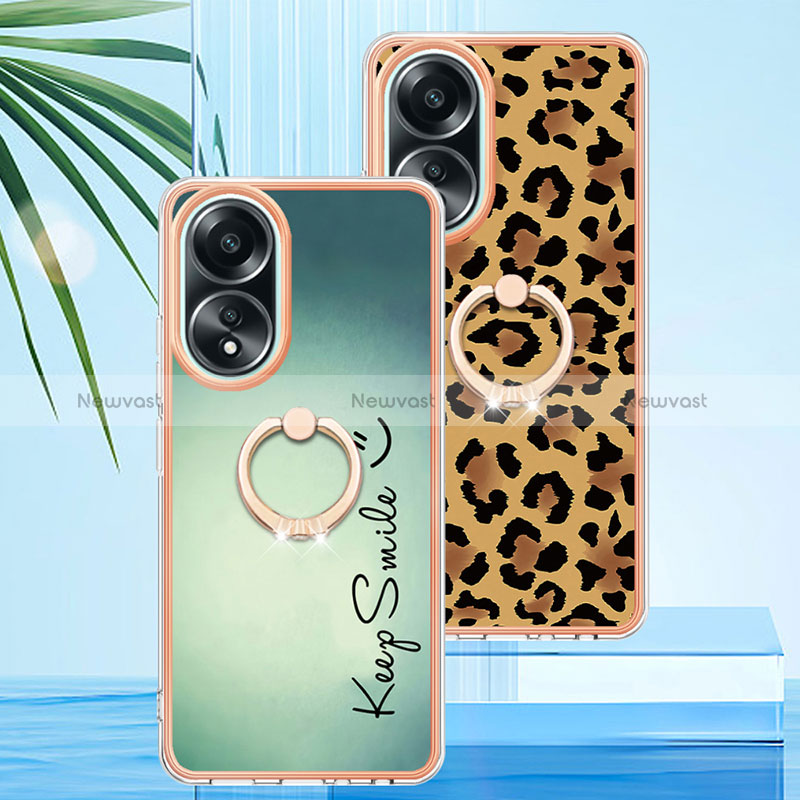 Silicone Candy Rubber Gel Fashionable Pattern Soft Case Cover with Finger Ring Stand YB2 for Oppo A18