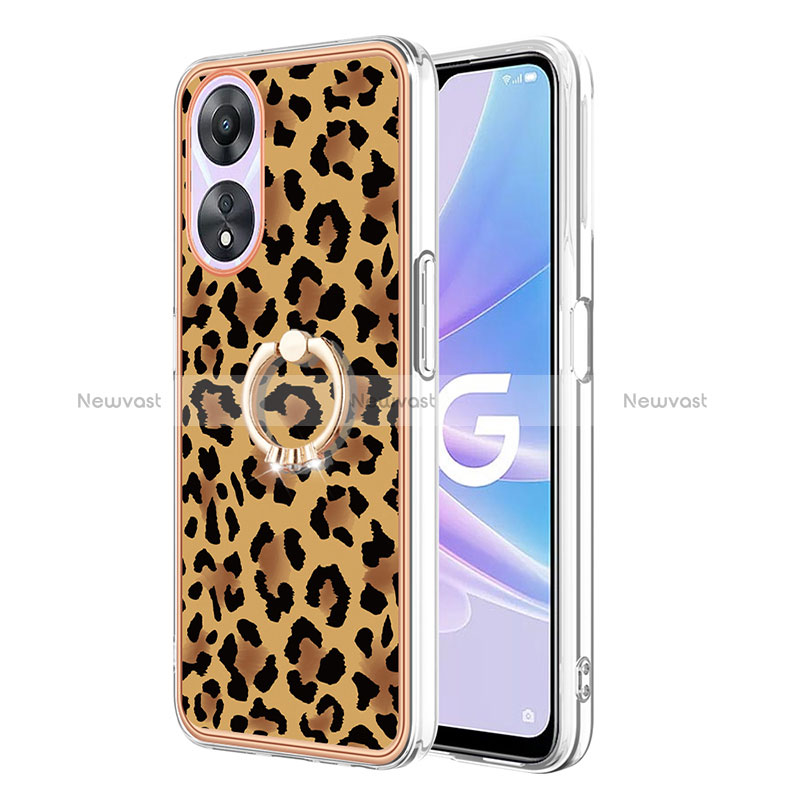 Silicone Candy Rubber Gel Fashionable Pattern Soft Case Cover with Finger Ring Stand YB2 for Oppo A78 5G Brown