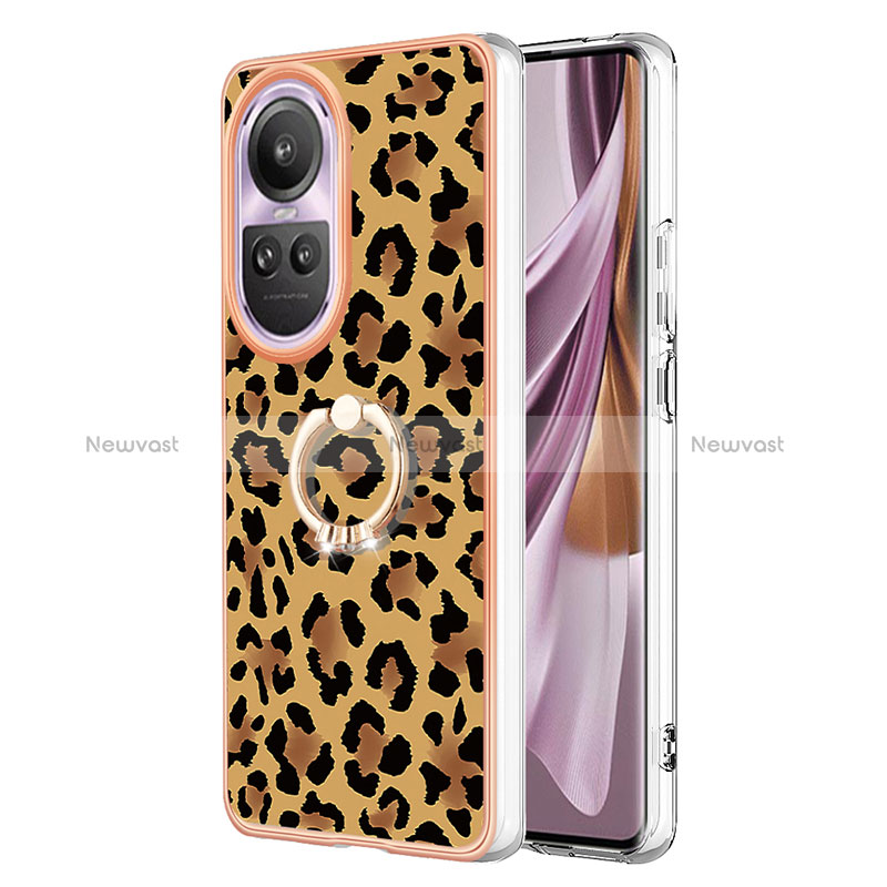 Silicone Candy Rubber Gel Fashionable Pattern Soft Case Cover with Finger Ring Stand YB2 for Oppo Reno10 Pro 5G Brown