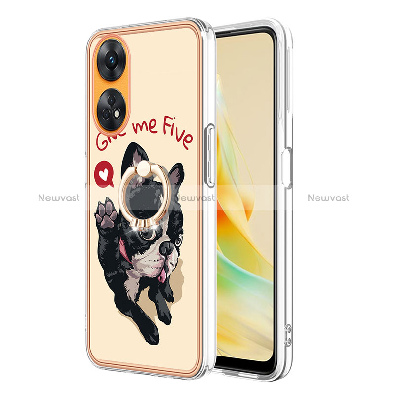 Silicone Candy Rubber Gel Fashionable Pattern Soft Case Cover with Finger Ring Stand YB2 for Oppo Reno8 T 4G