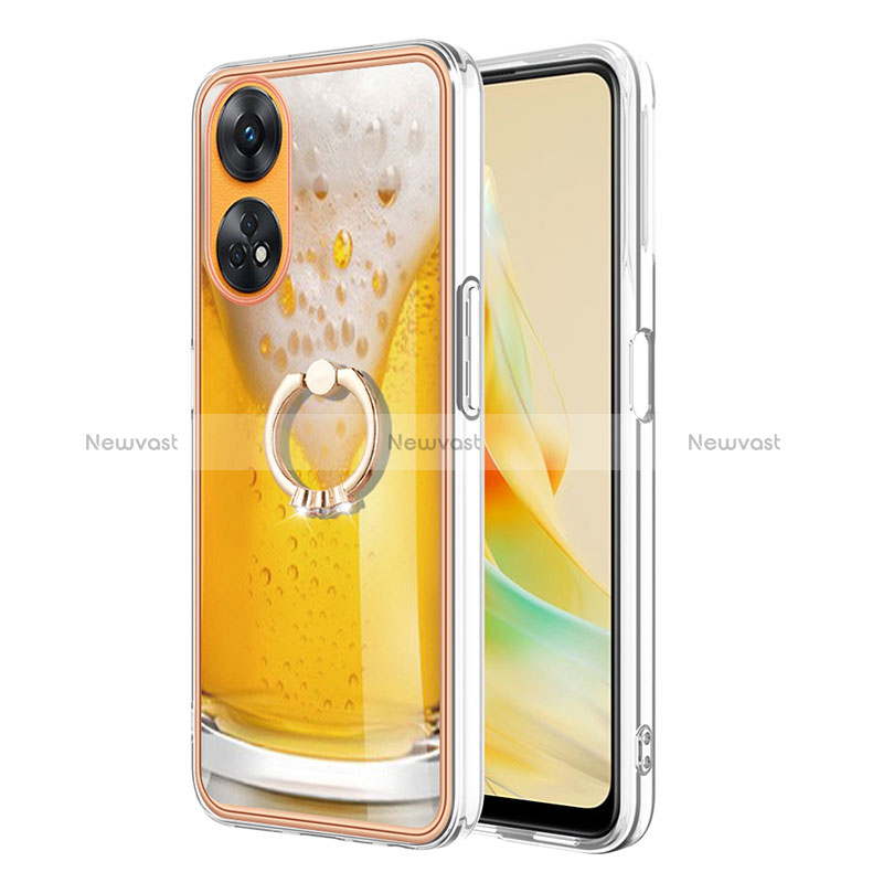 Silicone Candy Rubber Gel Fashionable Pattern Soft Case Cover with Finger Ring Stand YB2 for Oppo Reno8 T 4G