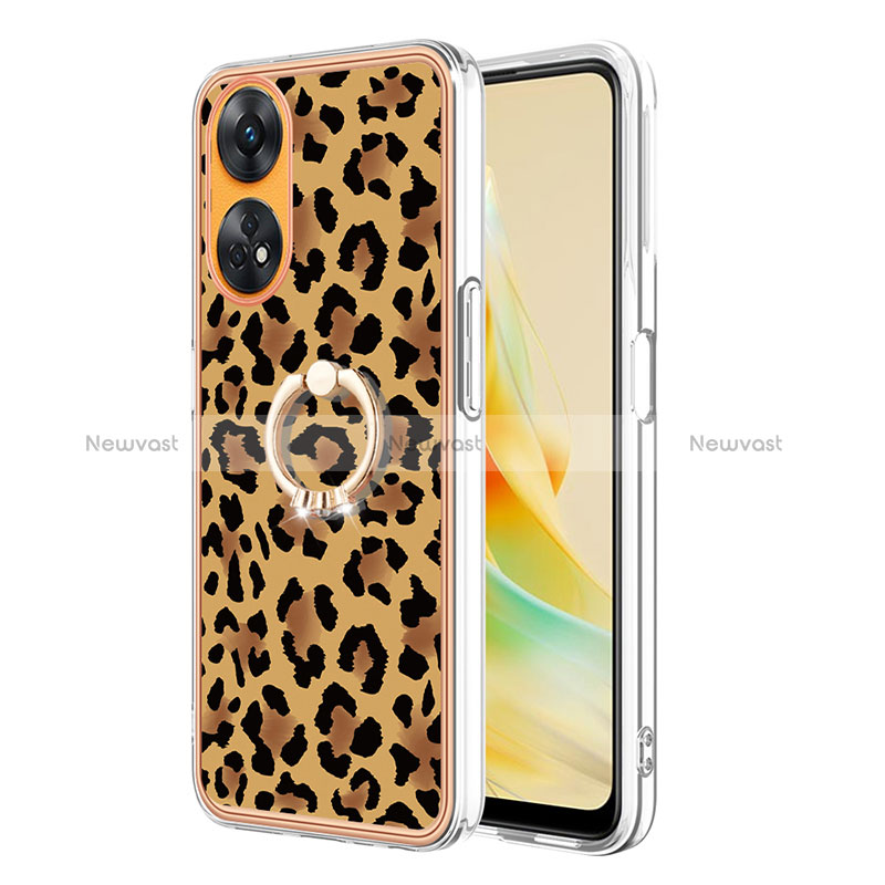 Silicone Candy Rubber Gel Fashionable Pattern Soft Case Cover with Finger Ring Stand YB2 for Oppo Reno8 T 4G Brown