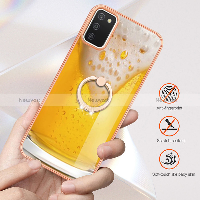 Silicone Candy Rubber Gel Fashionable Pattern Soft Case Cover with Finger Ring Stand YB2 for Samsung Galaxy A02s