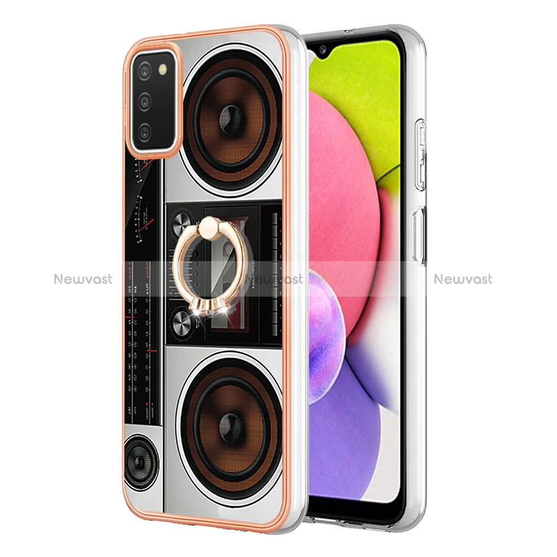 Silicone Candy Rubber Gel Fashionable Pattern Soft Case Cover with Finger Ring Stand YB2 for Samsung Galaxy A02s Colorful