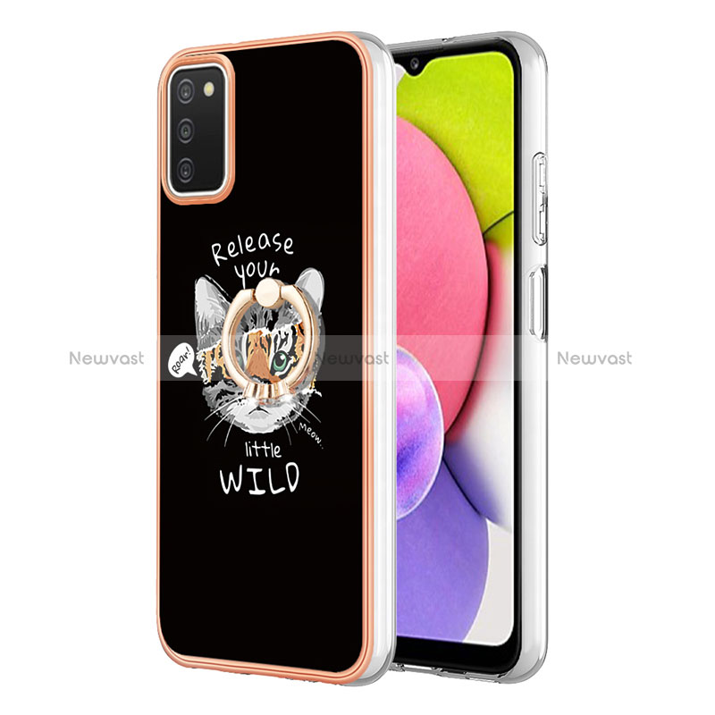 Silicone Candy Rubber Gel Fashionable Pattern Soft Case Cover with Finger Ring Stand YB2 for Samsung Galaxy A02s Mixed