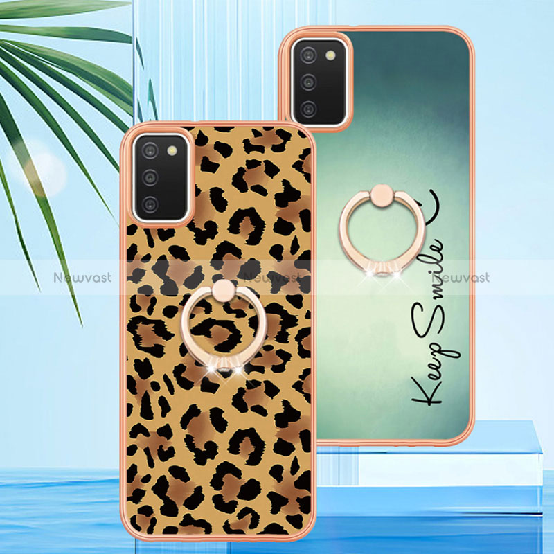 Silicone Candy Rubber Gel Fashionable Pattern Soft Case Cover with Finger Ring Stand YB2 for Samsung Galaxy A03s