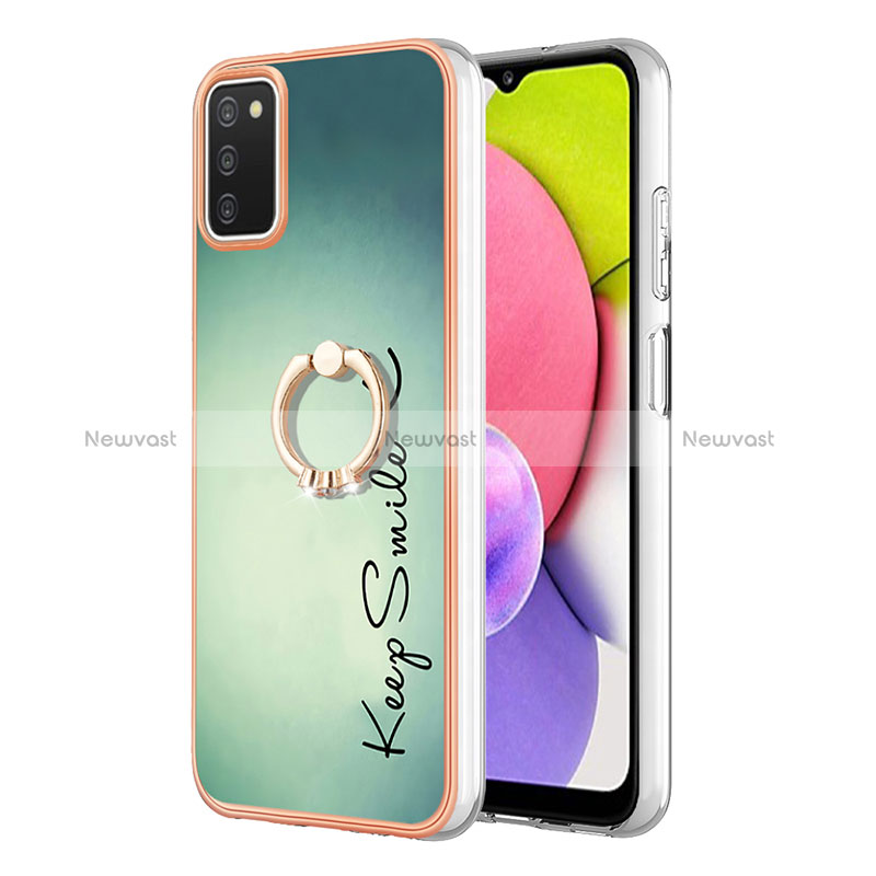 Silicone Candy Rubber Gel Fashionable Pattern Soft Case Cover with Finger Ring Stand YB2 for Samsung Galaxy A03s