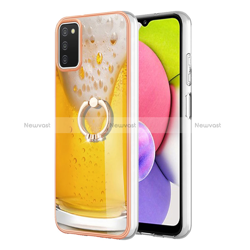 Silicone Candy Rubber Gel Fashionable Pattern Soft Case Cover with Finger Ring Stand YB2 for Samsung Galaxy A03s