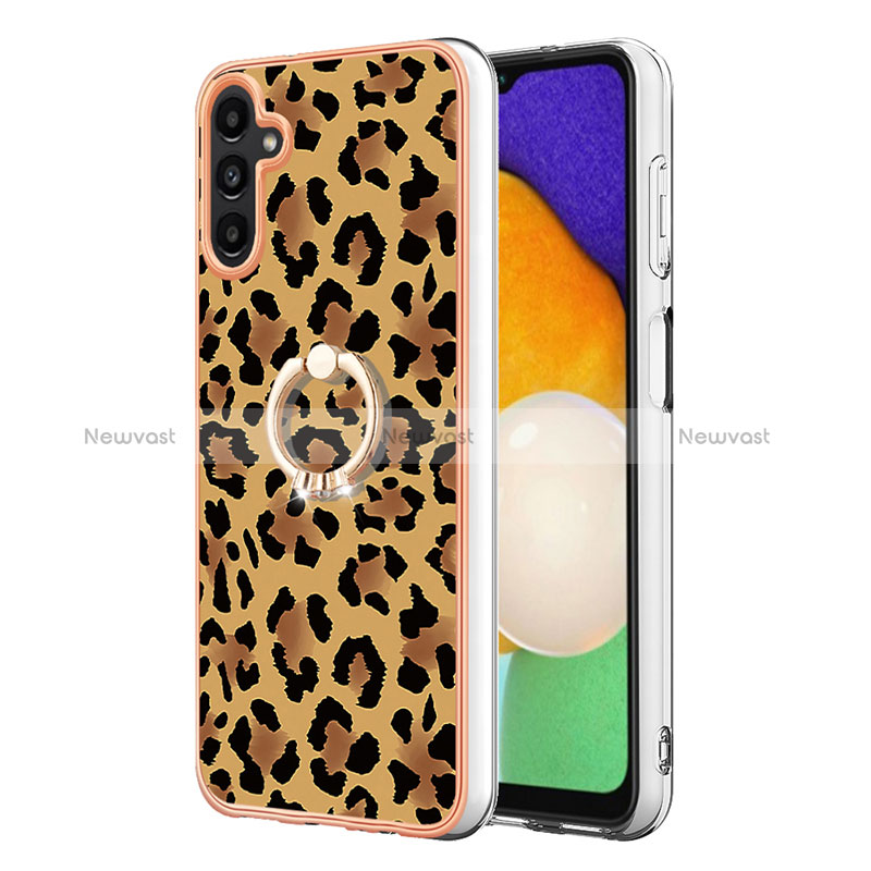 Silicone Candy Rubber Gel Fashionable Pattern Soft Case Cover with Finger Ring Stand YB2 for Samsung Galaxy A13 5G Brown