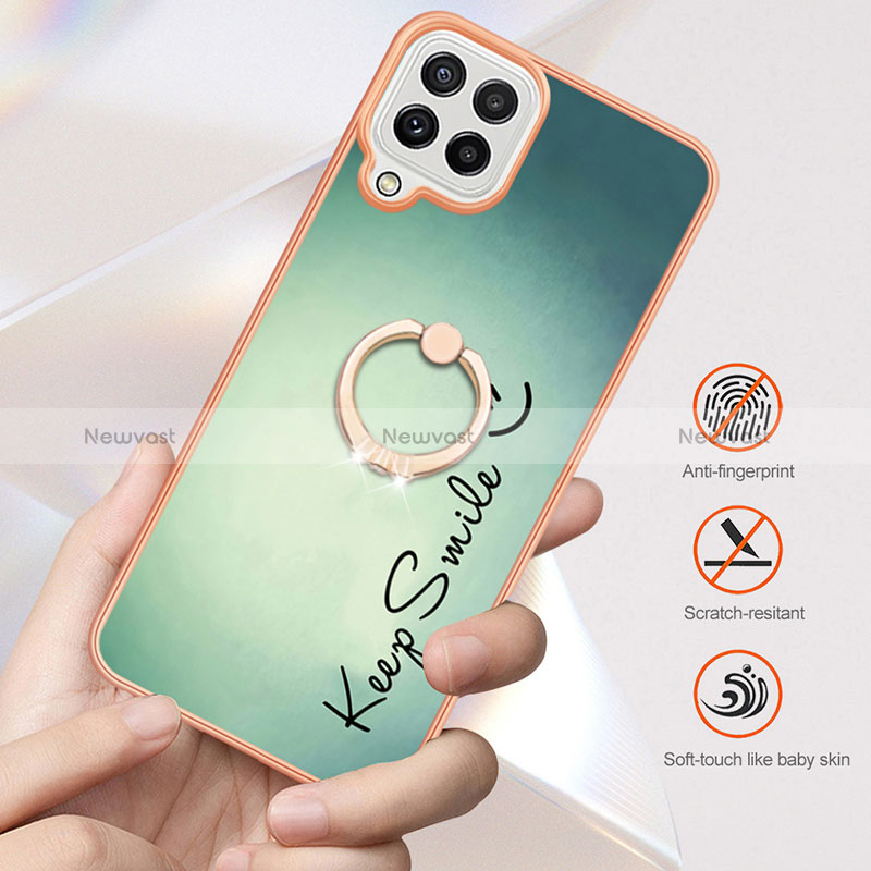 Silicone Candy Rubber Gel Fashionable Pattern Soft Case Cover with Finger Ring Stand YB2 for Samsung Galaxy A22 4G