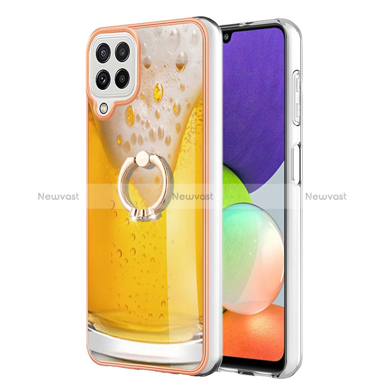 Silicone Candy Rubber Gel Fashionable Pattern Soft Case Cover with Finger Ring Stand YB2 for Samsung Galaxy A22 4G