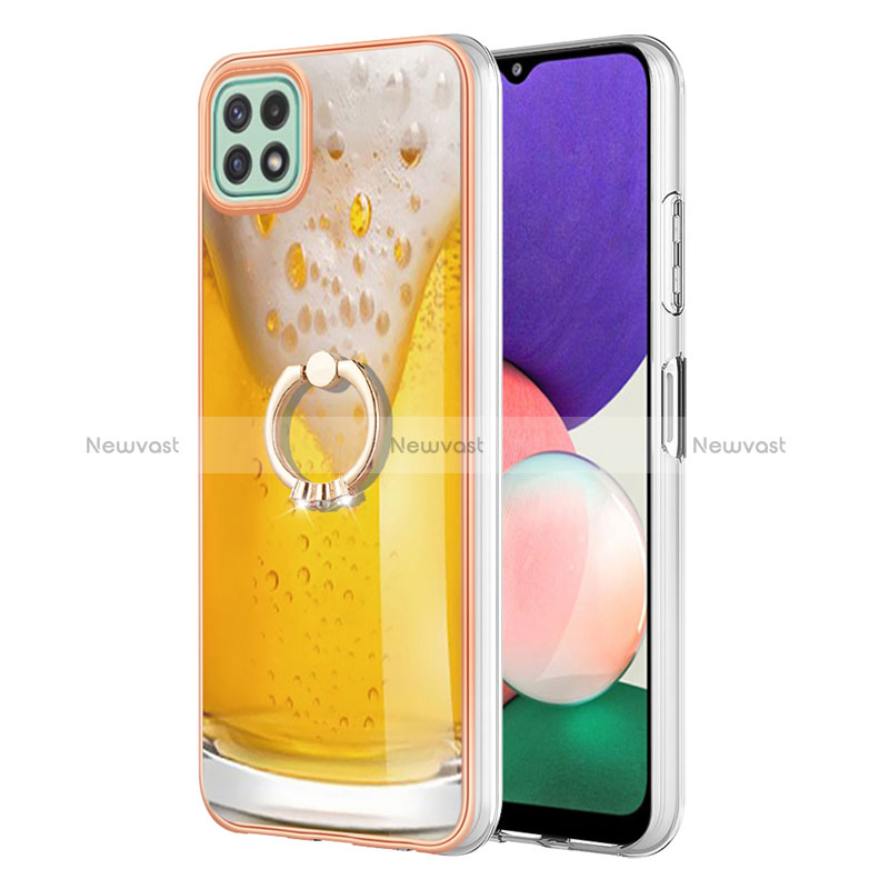 Silicone Candy Rubber Gel Fashionable Pattern Soft Case Cover with Finger Ring Stand YB2 for Samsung Galaxy A22 5G