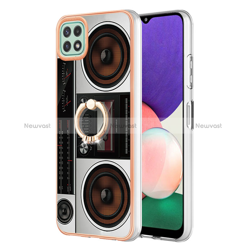 Silicone Candy Rubber Gel Fashionable Pattern Soft Case Cover with Finger Ring Stand YB2 for Samsung Galaxy A22 5G Colorful