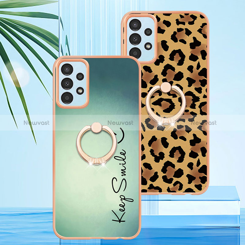 Silicone Candy Rubber Gel Fashionable Pattern Soft Case Cover with Finger Ring Stand YB2 for Samsung Galaxy A23 4G