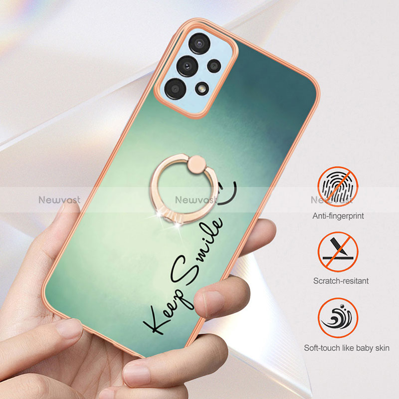 Silicone Candy Rubber Gel Fashionable Pattern Soft Case Cover with Finger Ring Stand YB2 for Samsung Galaxy A23 4G