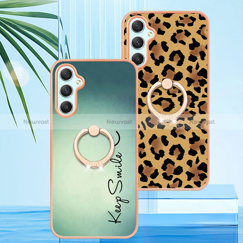 Silicone Candy Rubber Gel Fashionable Pattern Soft Case Cover with Finger Ring Stand YB2 for Samsung Galaxy A24 4G