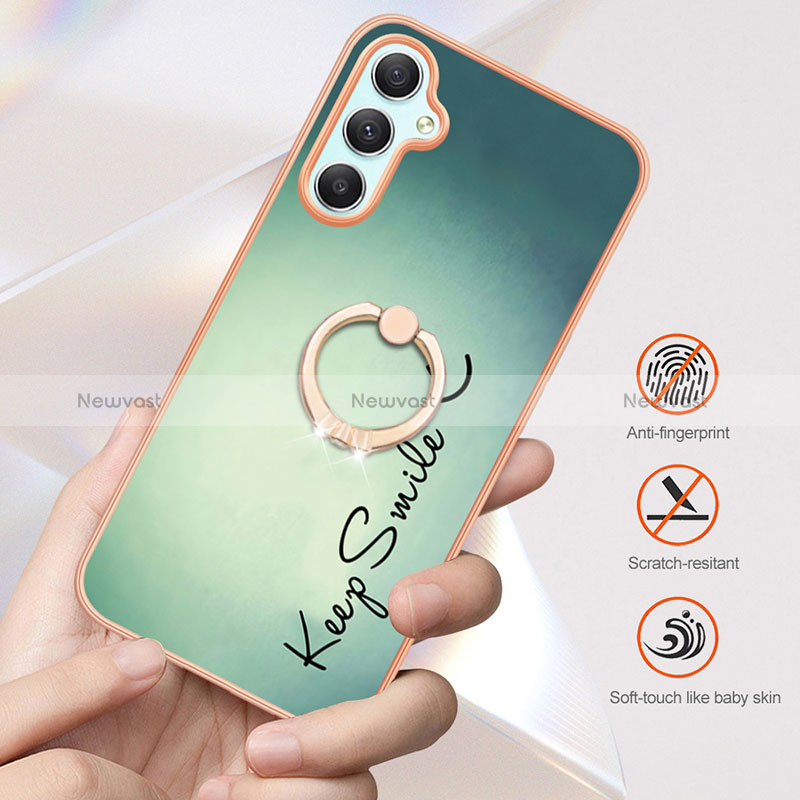 Silicone Candy Rubber Gel Fashionable Pattern Soft Case Cover with Finger Ring Stand YB2 for Samsung Galaxy A24 4G