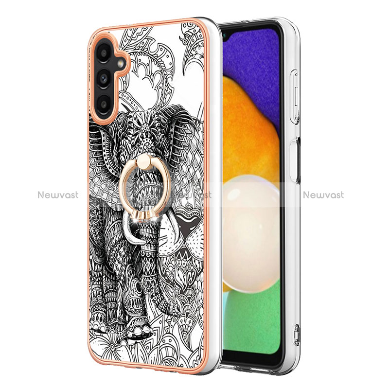 Silicone Candy Rubber Gel Fashionable Pattern Soft Case Cover with Finger Ring Stand YB2 for Samsung Galaxy A34 5G