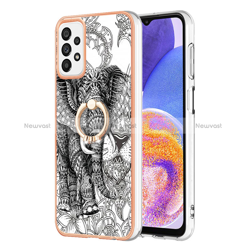 Silicone Candy Rubber Gel Fashionable Pattern Soft Case Cover with Finger Ring Stand YB2 for Samsung Galaxy A72 4G Gray