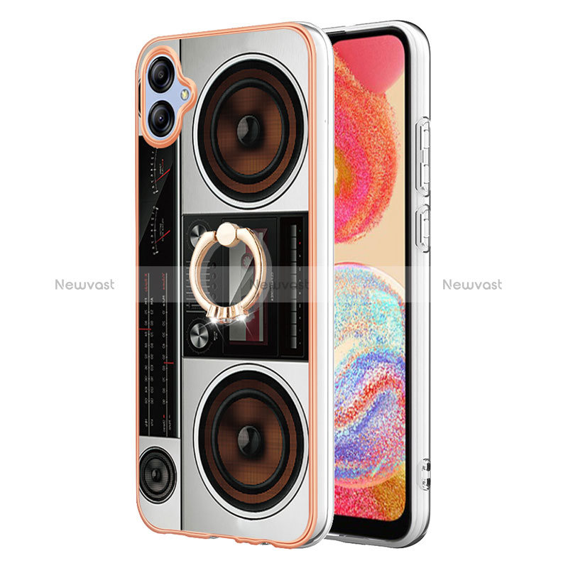 Silicone Candy Rubber Gel Fashionable Pattern Soft Case Cover with Finger Ring Stand YB2 for Samsung Galaxy F04 Colorful