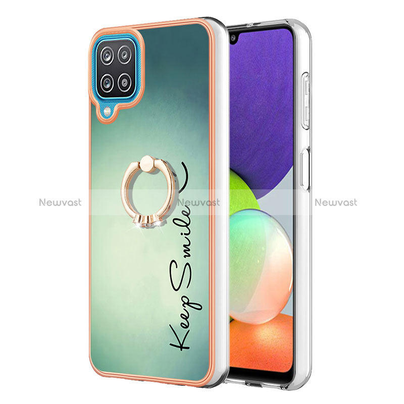 Silicone Candy Rubber Gel Fashionable Pattern Soft Case Cover with Finger Ring Stand YB2 for Samsung Galaxy F12 Green