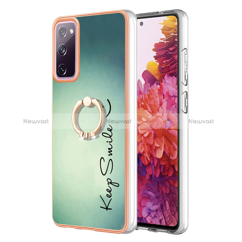 Silicone Candy Rubber Gel Fashionable Pattern Soft Case Cover with Finger Ring Stand YB2 for Samsung Galaxy S20 FE (2022) 5G