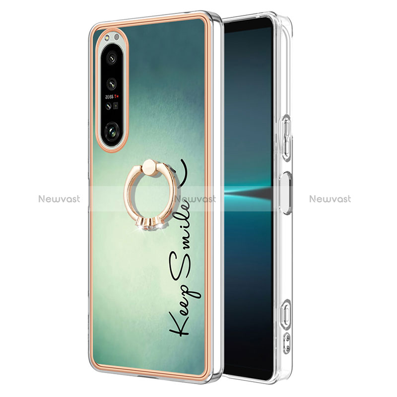 Silicone Candy Rubber Gel Fashionable Pattern Soft Case Cover with Finger Ring Stand YB2 for Sony Xperia 1 IV