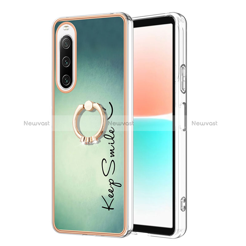 Silicone Candy Rubber Gel Fashionable Pattern Soft Case Cover with Finger Ring Stand YB2 for Sony Xperia 10 IV