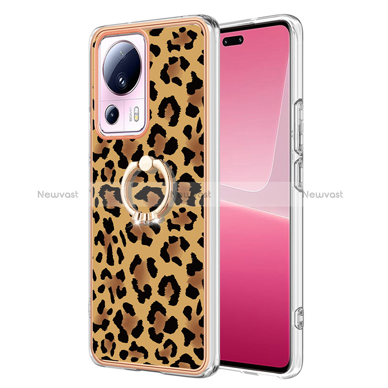 Silicone Candy Rubber Gel Fashionable Pattern Soft Case Cover with Finger Ring Stand YB2 for Xiaomi Mi 13 Lite 5G Brown