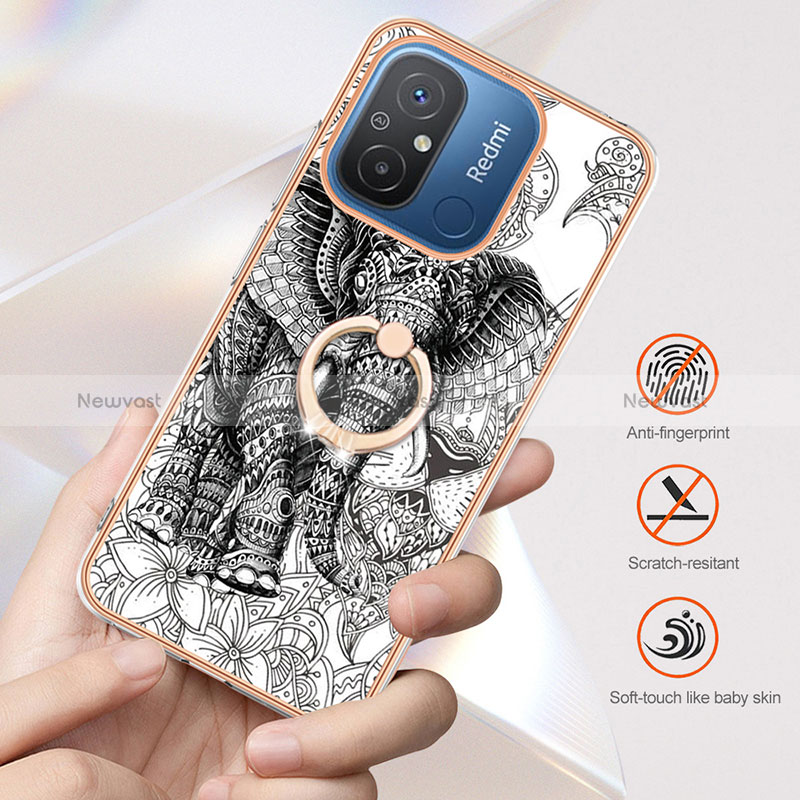 Silicone Candy Rubber Gel Fashionable Pattern Soft Case Cover with Finger Ring Stand YB2 for Xiaomi Poco C55