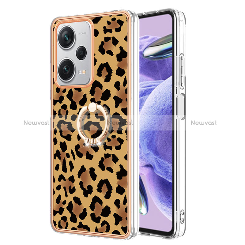 Silicone Candy Rubber Gel Fashionable Pattern Soft Case Cover with Finger Ring Stand YB2 for Xiaomi Redmi Note 12 Explorer Brown