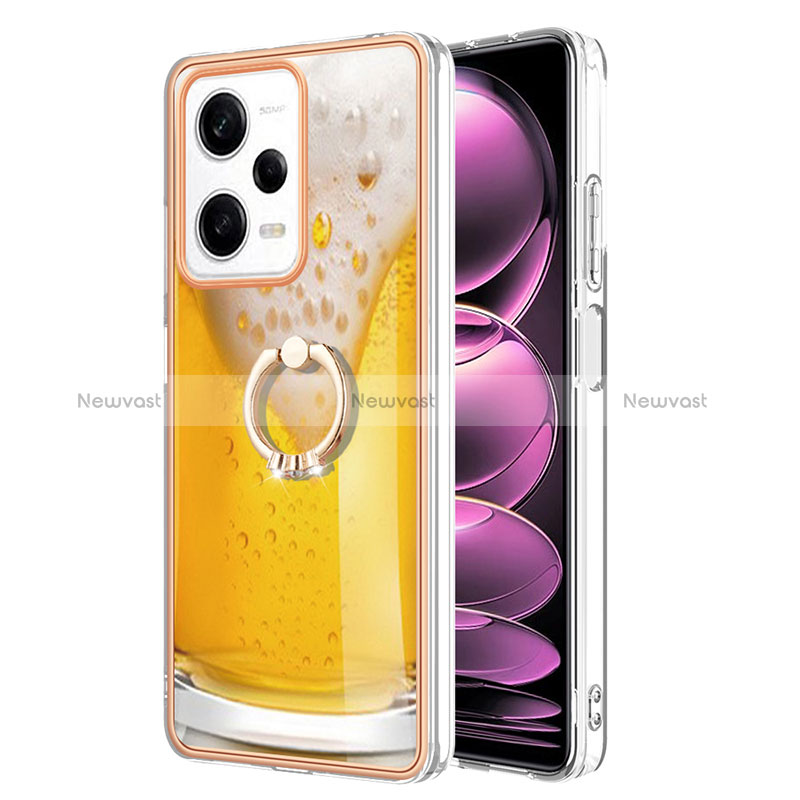 Silicone Candy Rubber Gel Fashionable Pattern Soft Case Cover with Finger Ring Stand YB2 for Xiaomi Redmi Note 12 Pro 5G Yellow