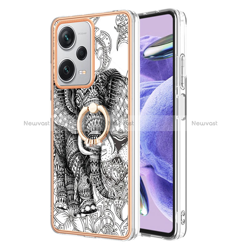 Silicone Candy Rubber Gel Fashionable Pattern Soft Case Cover with Finger Ring Stand YB2 for Xiaomi Redmi Note 12 Pro+ Plus 5G