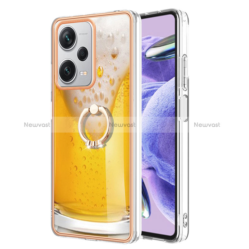 Silicone Candy Rubber Gel Fashionable Pattern Soft Case Cover with Finger Ring Stand YB2 for Xiaomi Redmi Note 12 Pro+ Plus 5G