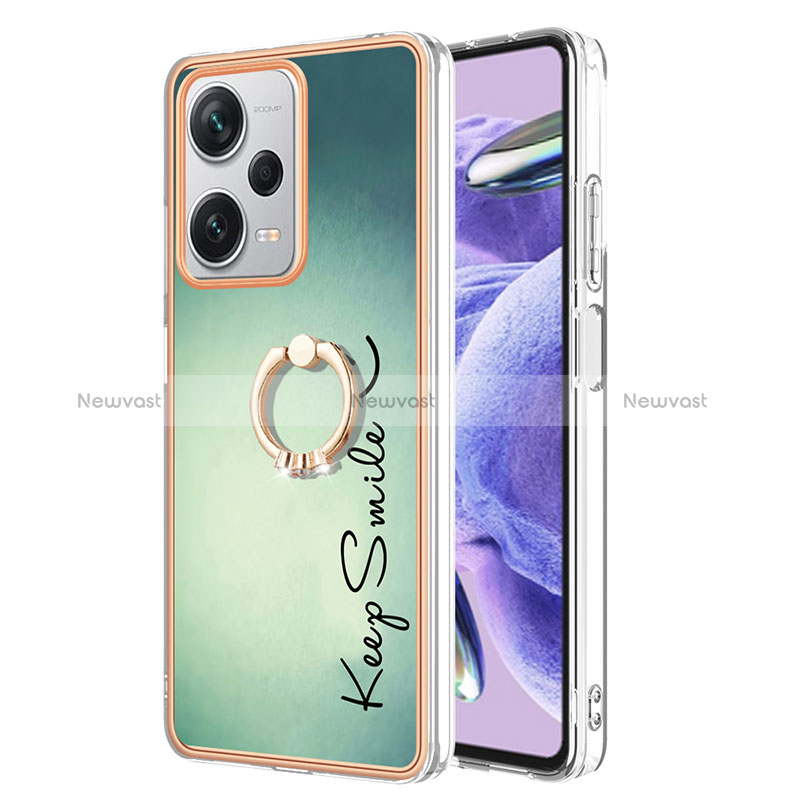 Silicone Candy Rubber Gel Fashionable Pattern Soft Case Cover with Finger Ring Stand YB2 for Xiaomi Redmi Note 12 Pro+ Plus 5G Green