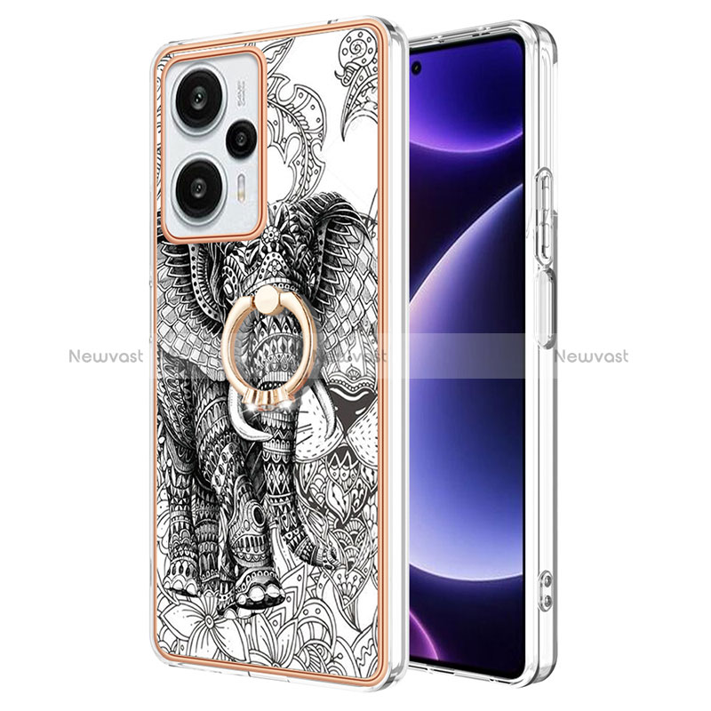 Silicone Candy Rubber Gel Fashionable Pattern Soft Case Cover with Finger Ring Stand YB2 for Xiaomi Redmi Note 12 Turbo 5G