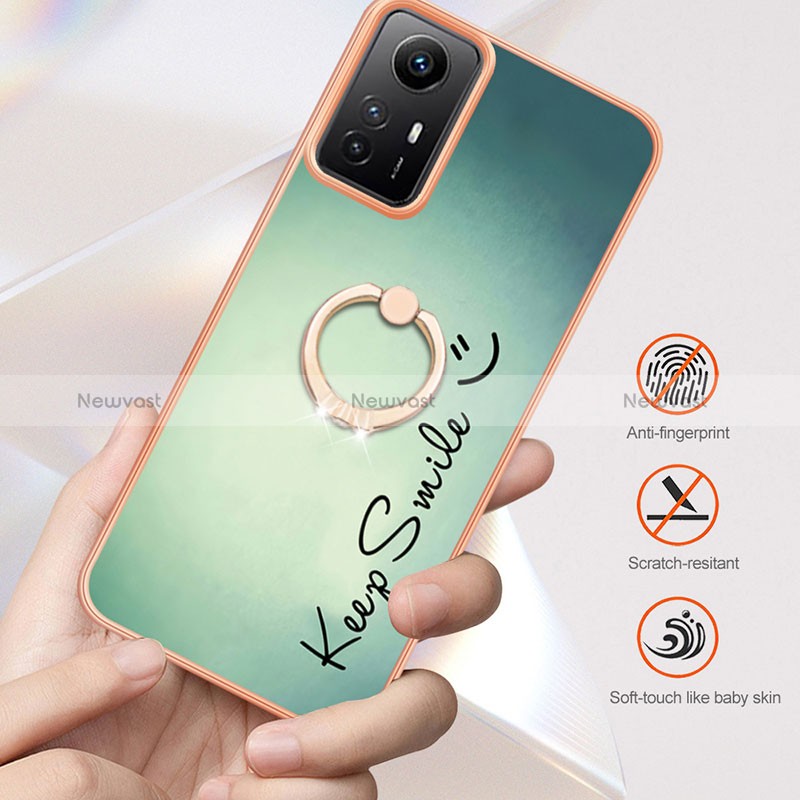 Silicone Candy Rubber Gel Fashionable Pattern Soft Case Cover with Finger Ring Stand YB2 for Xiaomi Redmi Note 12S