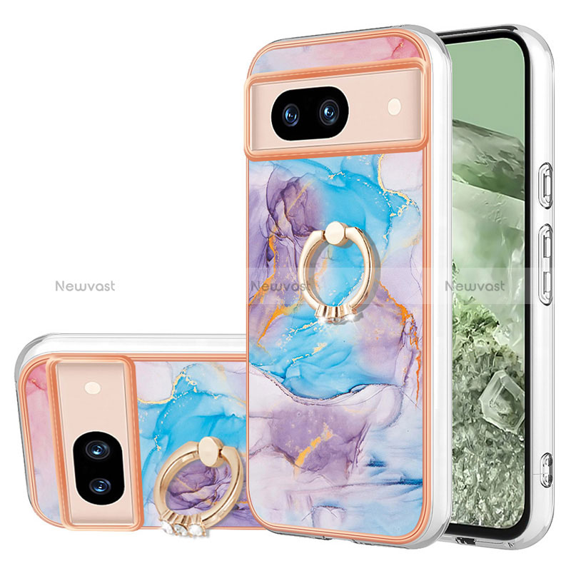 Silicone Candy Rubber Gel Fashionable Pattern Soft Case Cover with Finger Ring Stand YB3 for Google Pixel 8a 5G